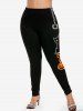 Ensemble de T-shirt et Legging D'Halloween à Imprimé Chat Arbre et Citrouille - Orange 