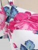 Plus Size Flower Print Overlap High Low Dress -  