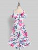 Plus Size Flower Print Overlap High Low Dress -  