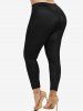 Plus Size 3D Ripped Plaid Printed Skinny Leggings -  