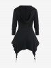 Gothic Lace Up Full Zipper Hooded Asymmetric 2 in 1 Tee -  