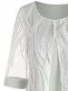 T-shirt Boutonné Superposé en Dentelle Transparente Imprimé à Demi-Manches - Gris Clair XXL