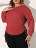 Plus Size Long Sleeves Cinched Ruched Solid T-shirt -  