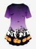 Plus Size Halloween Pumpkins Bats Tree Printed Ombre Short Sleeves Tee -  