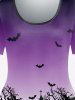 Plus Size Halloween Pumpkins Bats Tree Printed Ombre Short Sleeves Tee -  