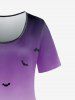 T-shirt D'Halloween Ombré à Imprimé Citrouille Arbre Chauve-souris à Manches Courtes de Grande Taille - Pourpre  