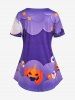 Cartoon Pumpkins Skulls Printed Halloween Short Sleeves Tee -  