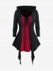 Gothic Lace Up Full Zipper Hooded Asymmetric 2 in 1 Tee -  