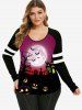 Halloween Moon Pumpkin Castle Print Raglan Sleeve T-shirt -  