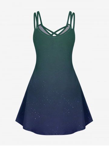 Plus Size Crisscross Sun Moon Print A Line Dress