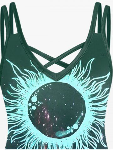 Plus Size Crisscross Sun Moon Print A Line Dress