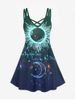Plus Size Crisscross Sun Moon Print A Line Dress -  