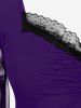 Plus Size Sheer Mesh Flare Sleeves Lace Up Ruched T Shirt -  