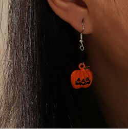Halloween Ghost Pumpkin Drop Earrings - ORANGE