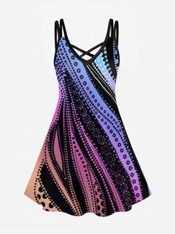 Plus Size Ombre Crisscross A Line Printed Sleeveless Dress - PURPLE - L | US 12