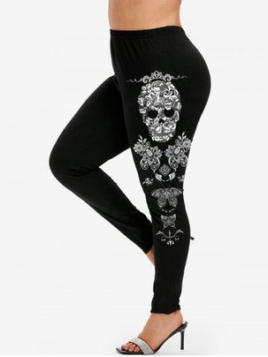 Legging Gothique à Imprimé Crâne à Taille Haute