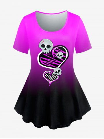 Gothic Ombre Color Skull Heart Print Tee - PURPLE - 5X | US 30-32