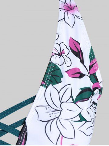 Plus Size Floral Crisscross Plunging Backless Padded Tankini Swimsuit Top