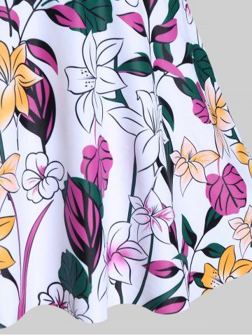 Plus Size Floral Crisscross Plunging Backless Padded Tankini Swimsuit Top