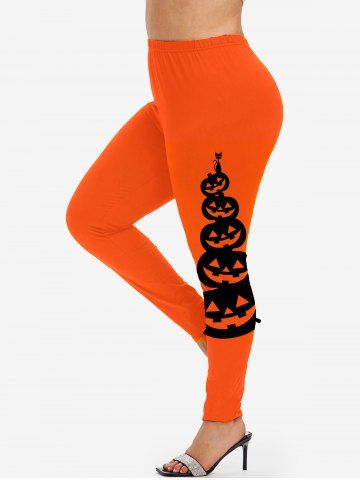Halloween Pumpkins Printed Skinny Leggings - ORANGE - S | US 8
