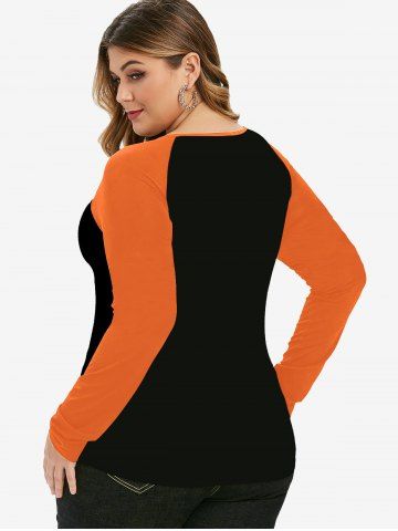 Halloween Cartoon Pattern Colorblock Raglan Sleeves Tee