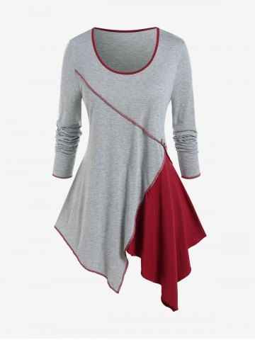 Camiseta Talla Extra Asimétrico Contraste - LIGHT GRAY - L | US 12