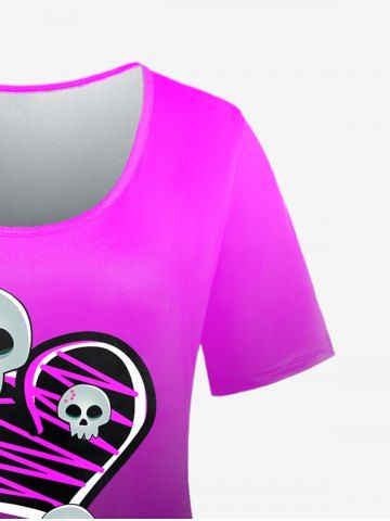 Gothic Ombre Color Skull Heart Print Tee