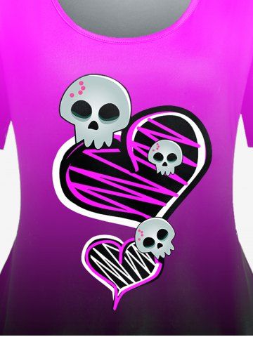 Gothic Ombre Color Skull Heart Print Tee