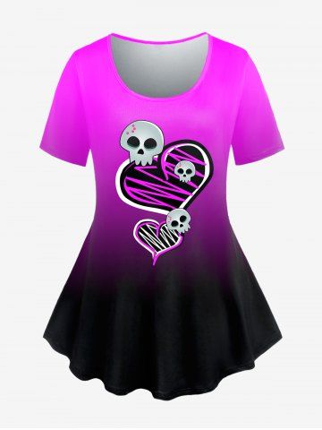 Gothic Ombre Color Skull Heart Print Tee - PURPLE - 4X | US 26-28