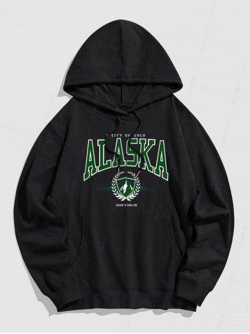 ALASKA Letter Printed Kangaroo Pocket Hoodie - BLACK - S