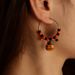 Halloween Pumpkin Beaded Hoop Drop Earrings -  