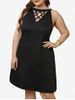 Plus Size Crisscross Hollow Out Solid A Line Sleeveless Dress -  