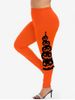 Legging D'Halloween Moulant à Imprimé Citrouille - Orange 