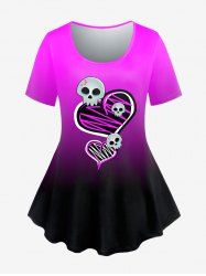 Gothic Ombre Color Skull Heart Print Tee -  