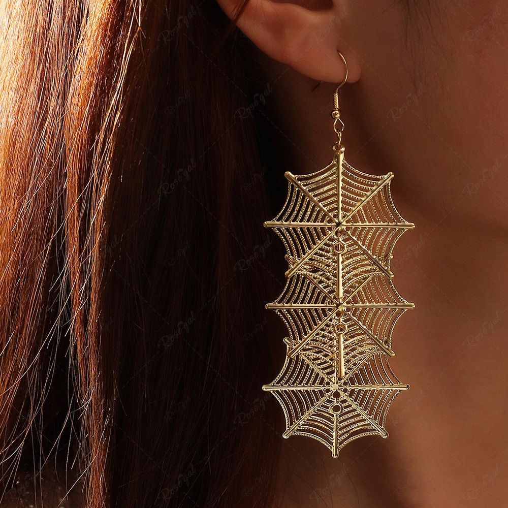 Best Halloween Exaggerated Funny Hollow Out Spider Web Long Drop Earrings  