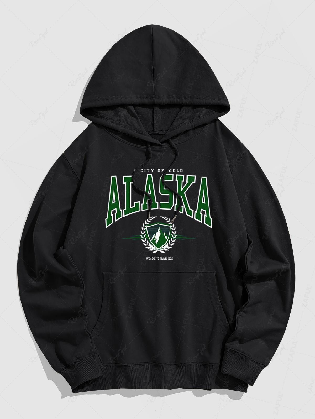 Cheap ALASKA Letter Printed Kangaroo Pocket Hoodie  
