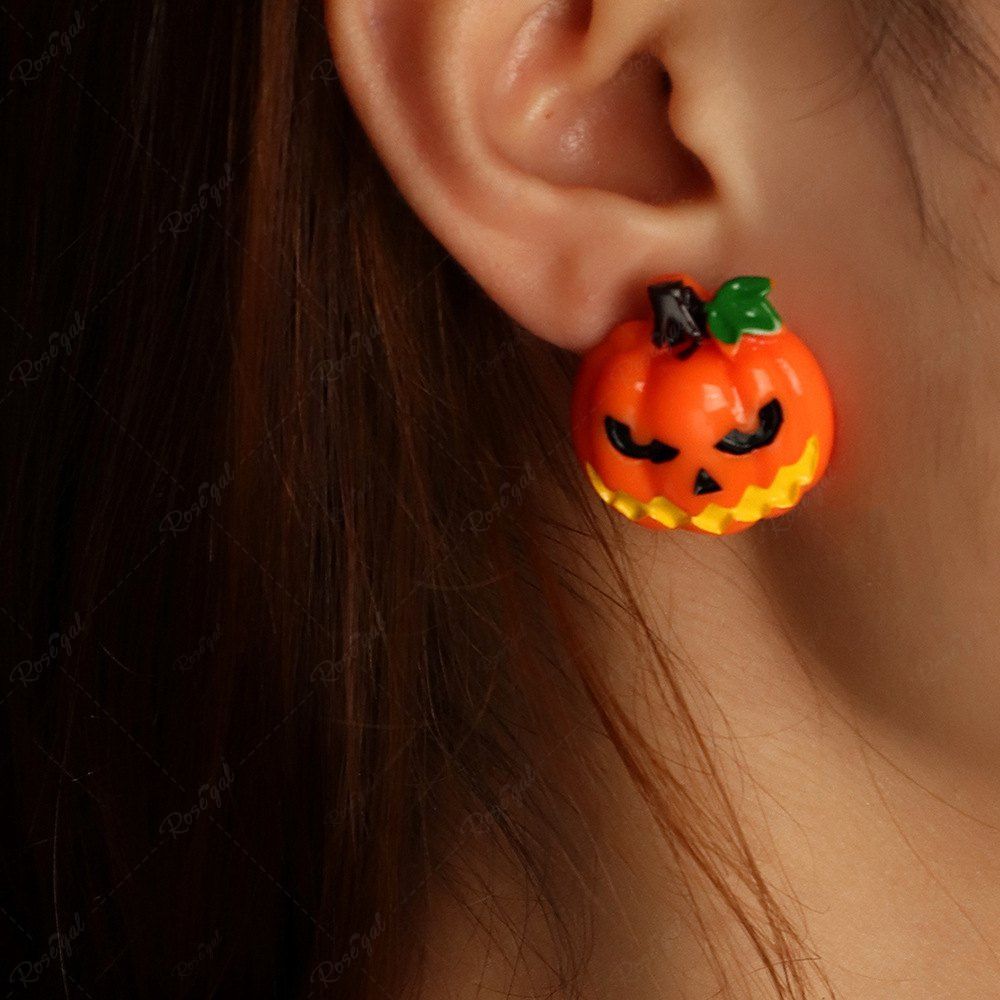 Boucles D'Oreilles D'Halloween Amusantes Motif Citrouille en Résine Orange 