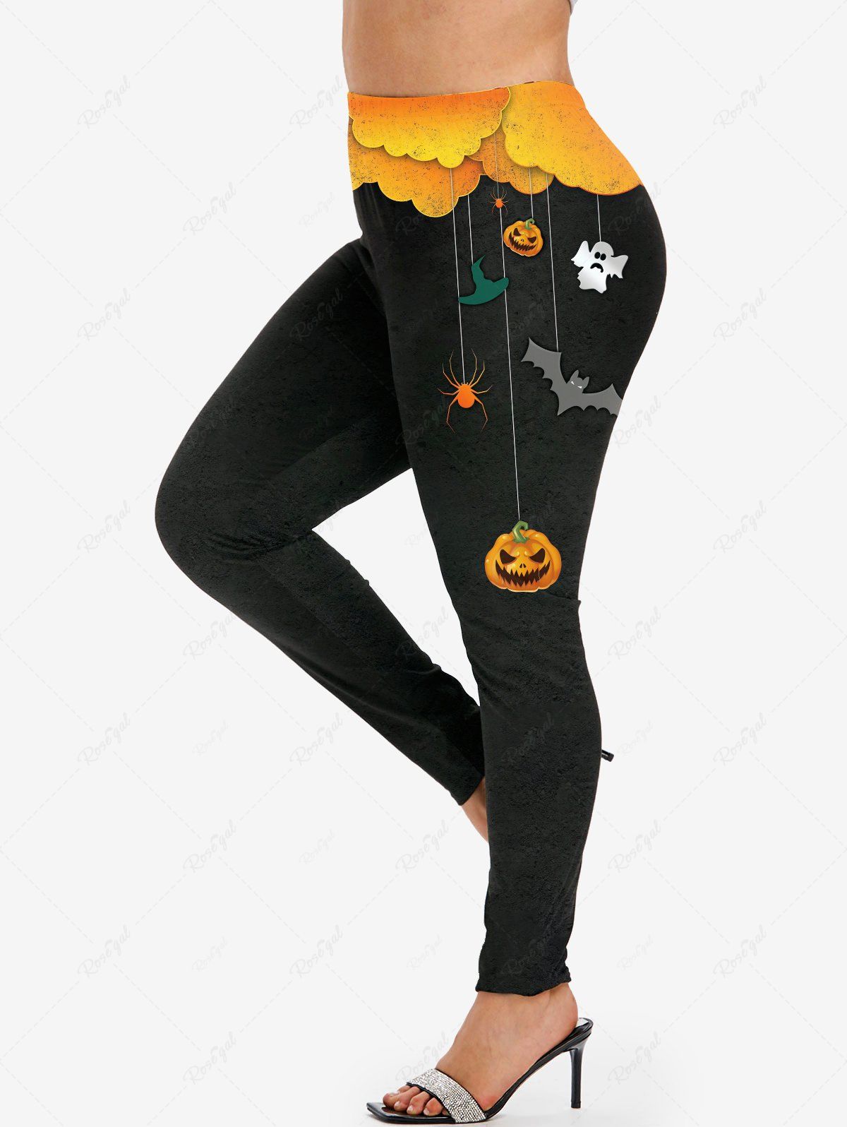 Latest Halloween Pumpkin Ghost Bat Print High Waist Leggings  