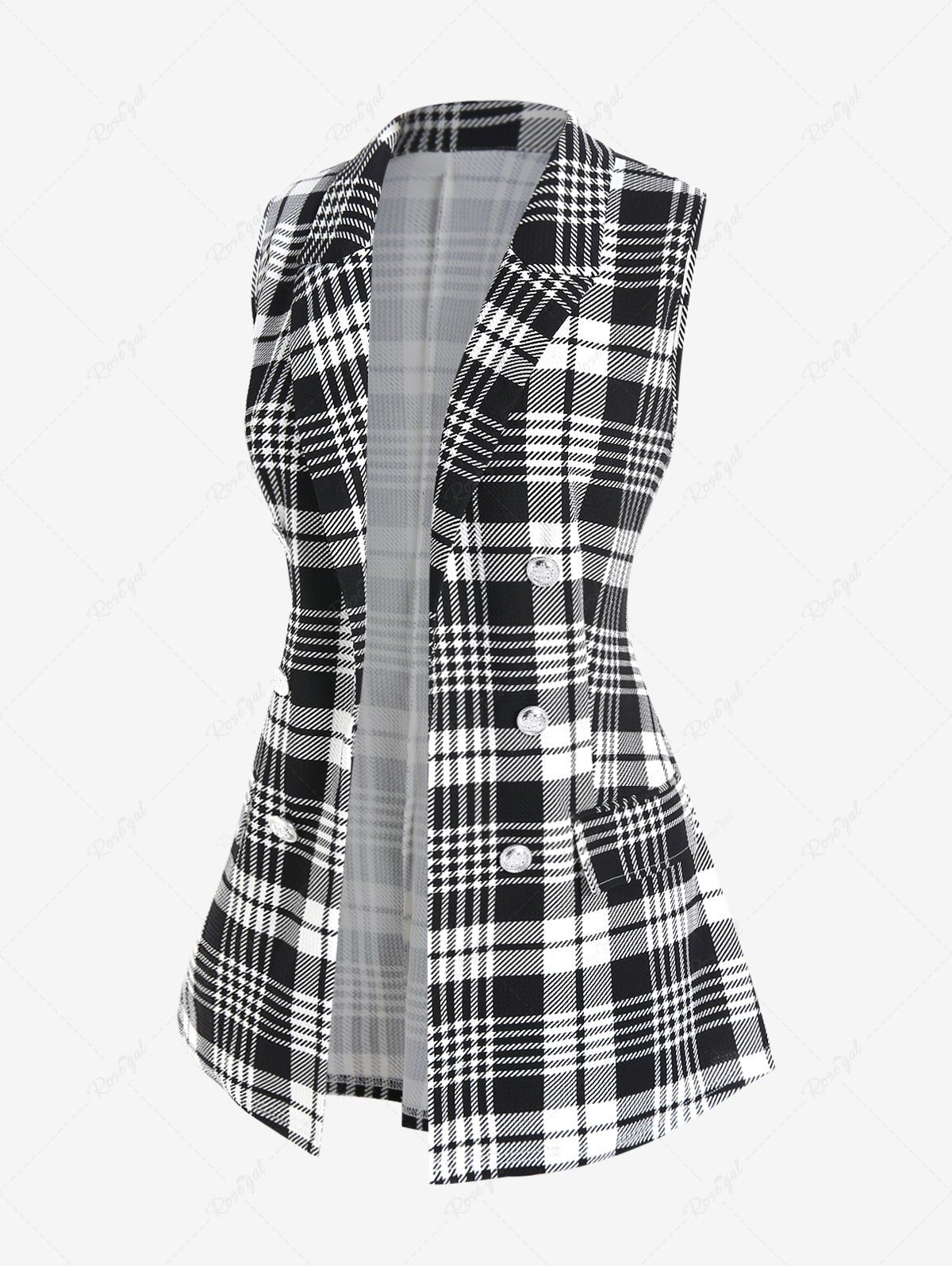 Trendy Plus Size Lapel Open Front Plaid Waistcoat  