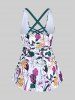 Maillot de Bain Tankini Rembourré Fleuri Croisé Plongeant sans Dos de Grande Taille - Blanc 3X | US 22-24