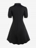 Gothic Cutout Lace Up Ruched Shirted Collar A Line Dress -  