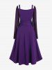 Plus Size Medieval Renaissance Ruched Two Tone Mesh Sleeves A Line Midi Belt Dress -  