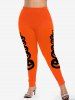 Legging D'Halloween Moulant à Imprimé Citrouille - Orange 5x | US 30-32