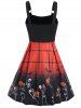 Halloween Skeleton Pumpkin Plaid Print Colorblock Lace Up A Line Mini Gothic Dress -  