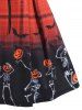 Halloween Skeleton Pumpkin Plaid Print Colorblock Lace Up A Line Mini Gothic Dress -  