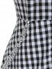 Plus Size Half Zipper Chains Checked Flare Dress -  