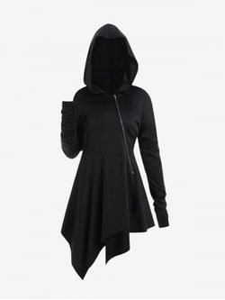 Plus Size Oblique Zipper Hooded Asymmetric Coat - BLACK - 1X | US 14-16