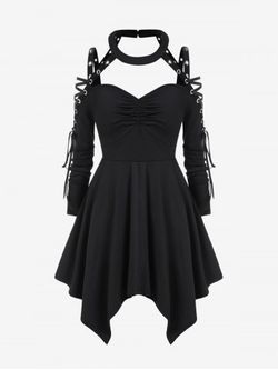 Gothic Choker Lace Up Cutout Handkerchief Dress - BLACK - 5X | US 30-32