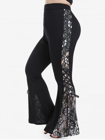 Plus Size High Waisted Lace Insert Bell Bottom Pants