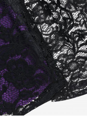 Witch Halloween Costume Lace Flare Sleeves Lace-up Two Tone T-shirt